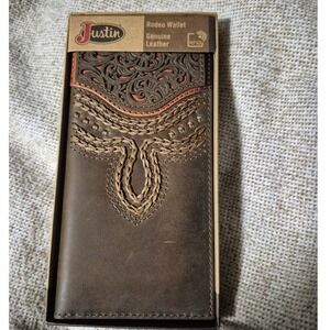 Justin Rodeo Wallet Genuine Leather Western Brown RFID Blocking New‎